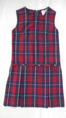 Girls School Belles Red & Navy Plaid Drop Waist Shift Uniform Jumper Dress Sz 7