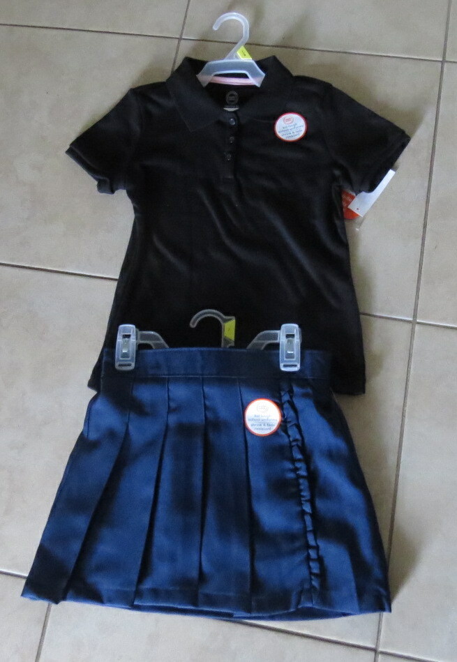 NWT WONDER NATION KID UNIFORM SCHOOL POLO SKIRT SKORT BLACK BLUE GIRLS SIZE 7 8
