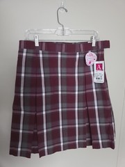 A+ Girls Uniform Plaid Pleated Skirt Size 16 Burgundy Gray White MPN PLD54