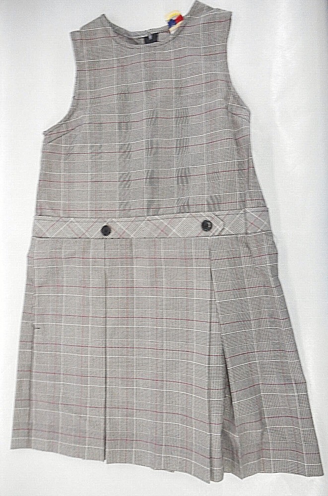 Girls R/K Gray Plaid Box Pleat Uniform Jumper Dress Reg. & 1/2 Sizes 7 – 16