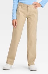 Cat & Jack Girls Uniform Pants Beige-Straight Recto NWT Adjustable Waist