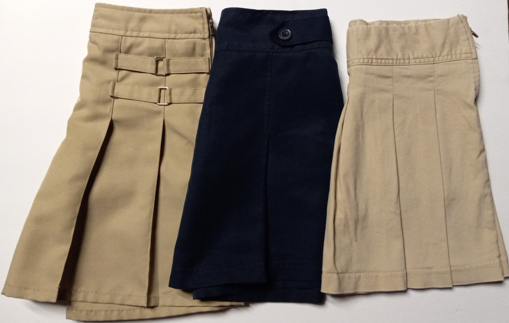 Girls School Uniform Skirt Skort Pleated Navy Blue Khaki Beige Size 10 Lot of 3