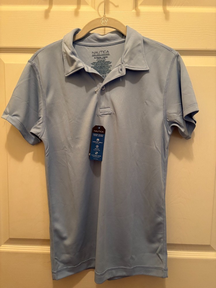 Nautica NWT XL/TG/XG (18/20) Light Blue Polo School Uniform NUFCB47F Gender Free