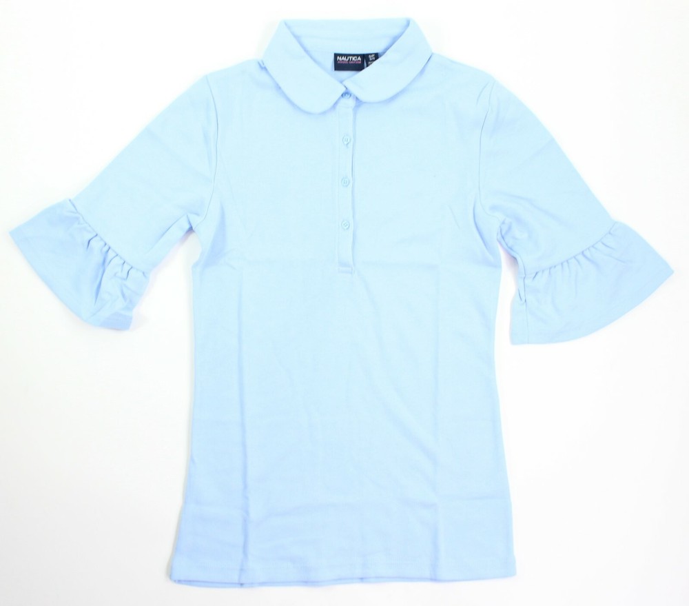 Nautica Girls Juniors Small Blue School Uniform Short Sleeve Woven Top Polo New