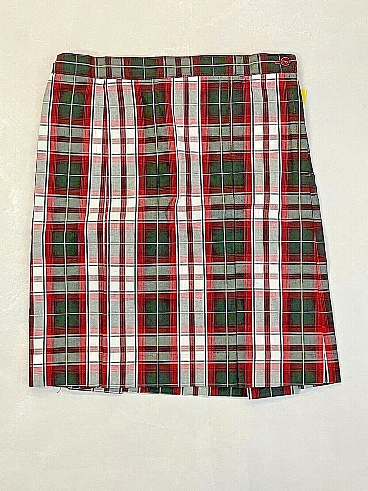 Girls RK Multi-Color Plaid Box Pleat Uniform Skirt plus Sizes 10 1/2 – 20 1/2