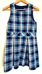 Lands’ End Girls 10 School Uniform Top of Knee Jumper Dress Clear Blue Plaid