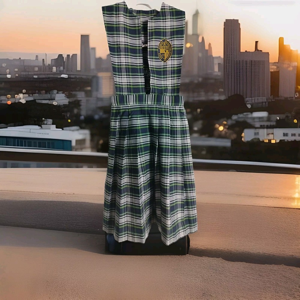 Uniform School Jumper Dress Green Gray Plaid Girls Size 7 Phyl’s Academy Prep