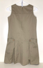 Lands’ End Girls 12 School Uniform Pleated Jumper Dress Solid Khaki Tan Beige