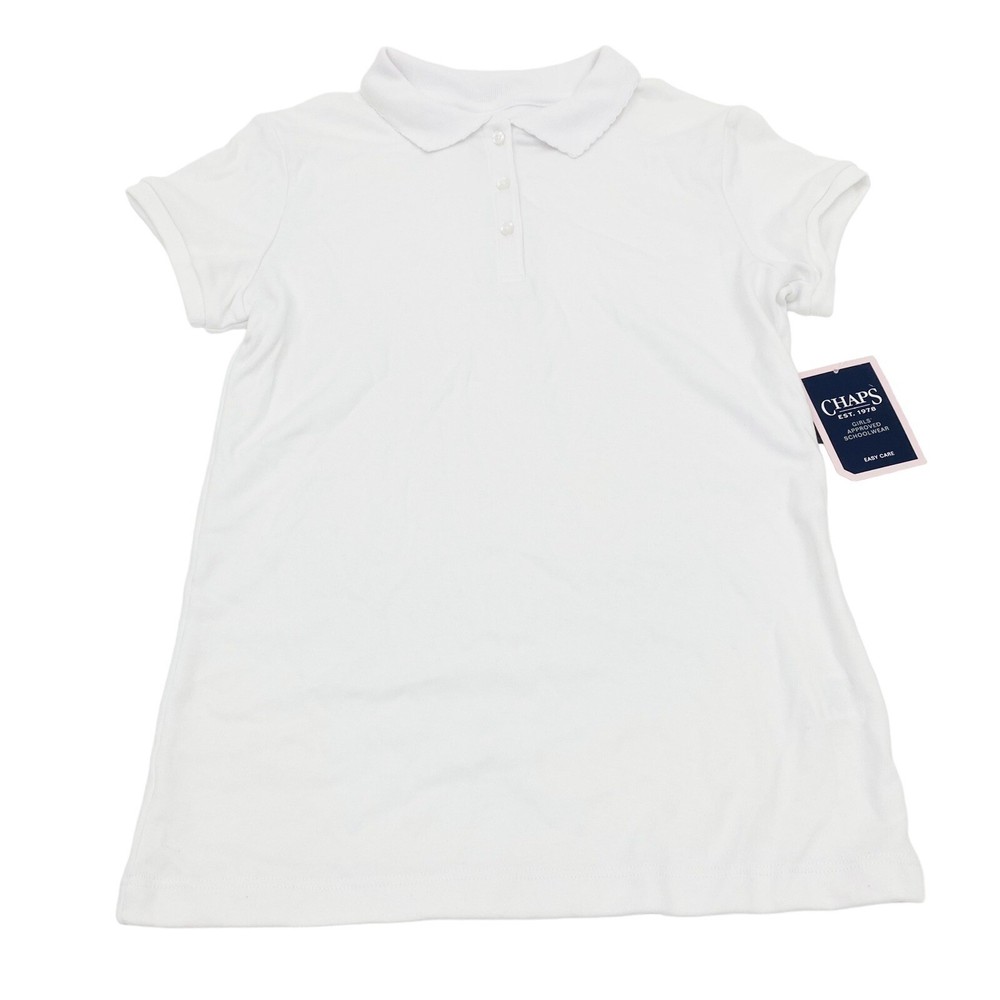 Chaps Girls Size XL (6X) School Uniform Short Sleeve Polo T-Shirt White