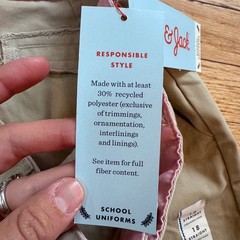 Cat & Jack Girls Khaki Straight Leg School Uniform Chino Pants Tan Size 18 NWT