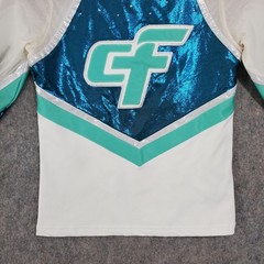 Rebel Athletic Cheer Uniform Girls Large Blue White CF Long Sleeve Top Skirt Set