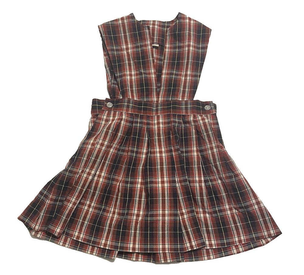 Vintage Parker Girls V-Neck Pleated Maroon Plaid Jumper Uniform Size 4 Small
