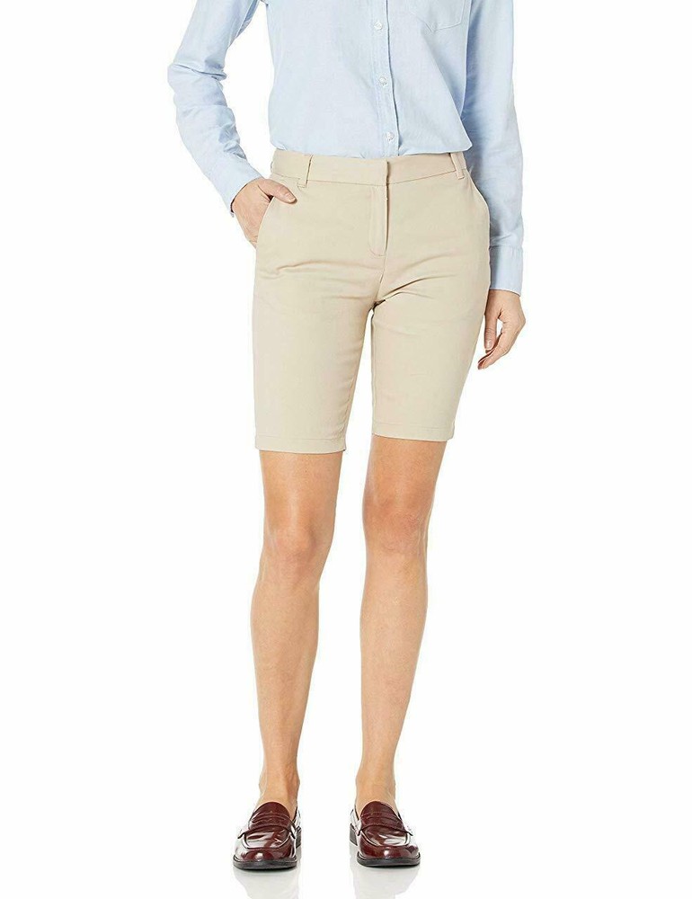 IZOD Junior’s Uniform Stretch Twill Skinny Bermuda Short, Khaki, 3 Beige NEW
