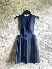 French Toast V-Neck Pleated Girls Navy Jumper Size 7 Excellent Condition!