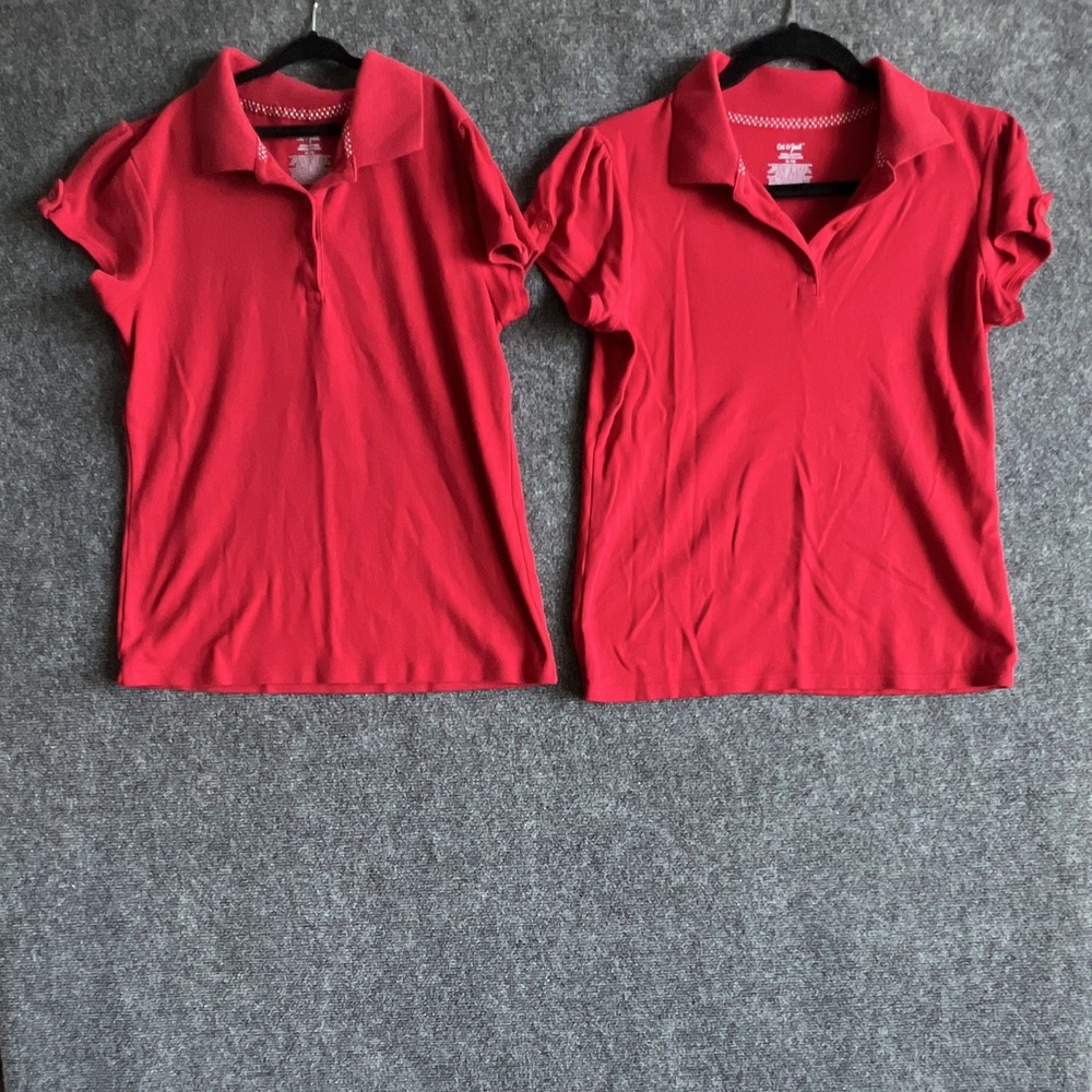 Cat & Jack Girls Uniform Red Short Sleeve Polo Shirts XL (14) 2-Pack Ruffle