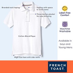 French Toast Unisex Kids Short Sleeve Pique Polo Shirt White L Standard & Husky