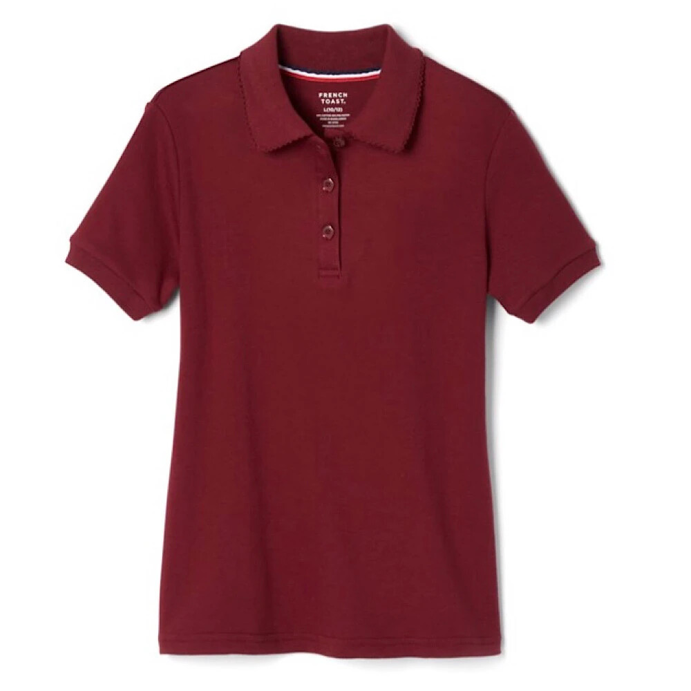 FRENCH TOAST Short Sleeve Interlock Polo with Picot Collar Burgundy Size 6