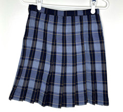 Lands’ End Girls 10 School Uniform Skirt Top of the Knee Classic Navy Plaid Blue