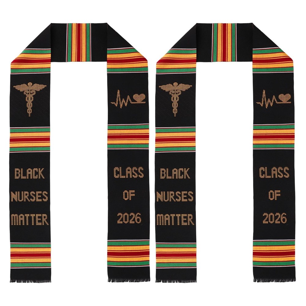 Mikovivi Black Nurses Matter 2026 Graduation Stole, Woven Fabric, 2 Pieces