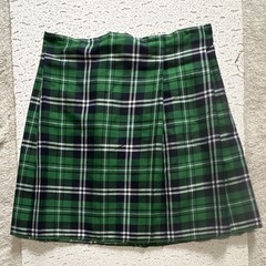 Girls School Uniform Skirt Green Plaid Pleated Zip Polyester Size M