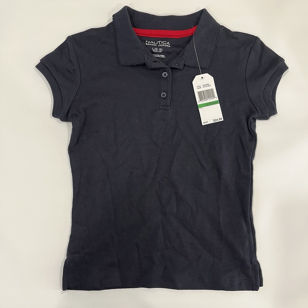 Nautica School Uniform Polo Girls Top Burgundy Collared Moisture Wicking Sz 6L