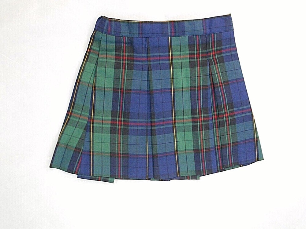 Girls R/K Green Plaid Kick Pleat Uniform Skirt Reg. & plus Sizes 3 – 16 1/2