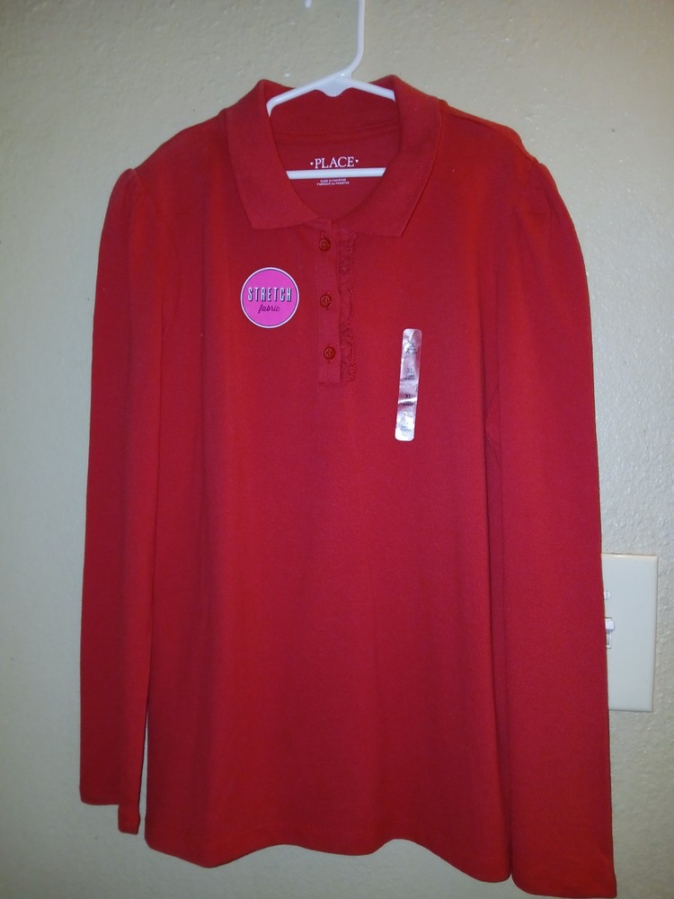 CHILDREN’S PLACE GIRLS UNIFORM BURGUNDY L/S POLO TOP SIZE XL (14)