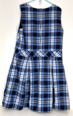 Lands’ End 10 Clear Blue Plaid School Uniform Top of Knee Jumper Dress Marked