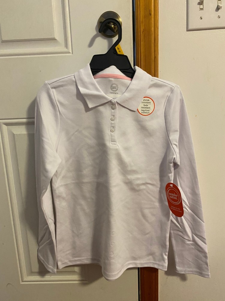 NEW GIRLS SIZE LARGE 10-12 WONDER NATION LONG SLEEVE SCHOOL UNIFORM POLO SHIRT