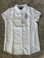 NWT Tommy Hilfiger School Uniform Girls White SS Button Up, PCHS, 14
