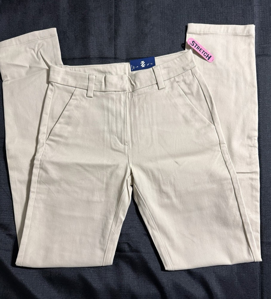 IZOD Uniform Pants Youth Girls Sz 1 Khaki Straight Leg Stretch Beige