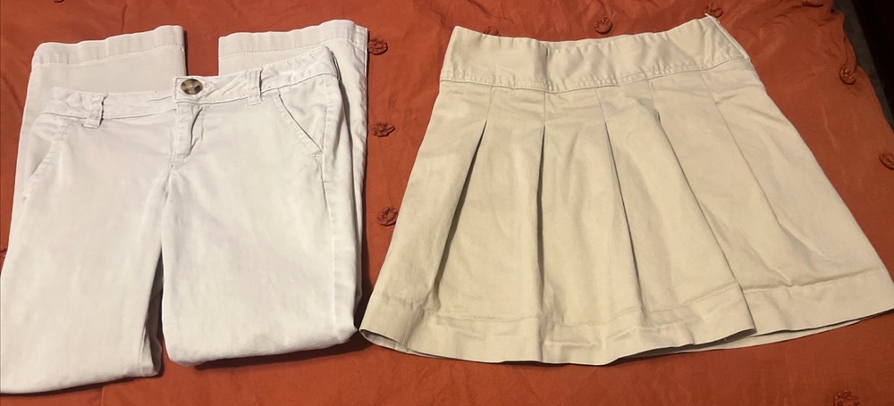 Girl’s Khaki School Uniform 2-Pc Lot Pant Sz 6 Skort Sz 6X/7 Lot# 1899