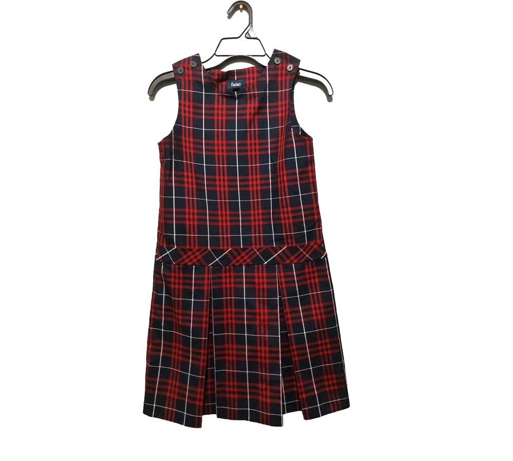 PARKER UNIFORM Girls Sz 10 Red & Blue Plaid Pleated Jumper Dress Private School