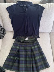 The Children’s Place/Elderwear Girls Uniform Set Navy Polo Green Plaid Skirt 14