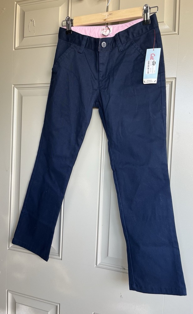 Cat & Jack Girls Uniform Pants Slim Straight Fit Blue Solid Size 8 Plus