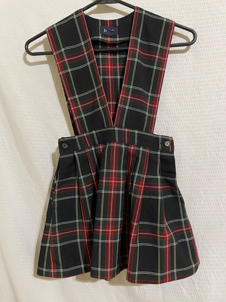 Parker Girls School Uniform Jumper Red Black Plaid Sz 6 Vintage USA Pleated