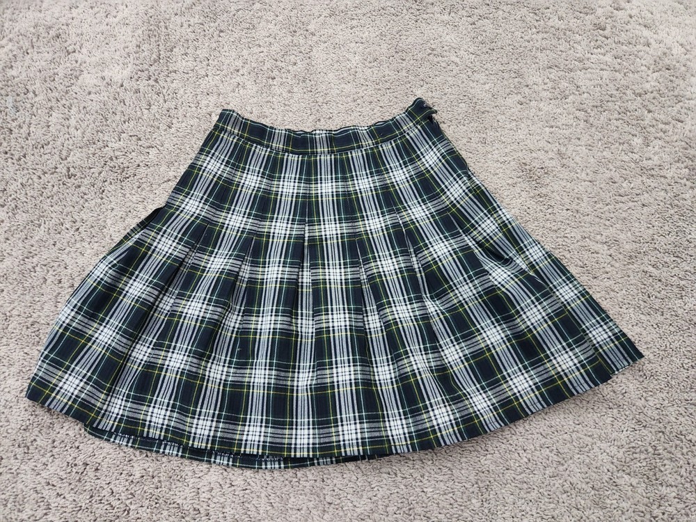 Sue Mills Skirt Youth Girls 26″ Green Plaid Pleated School Uniform Made in USA