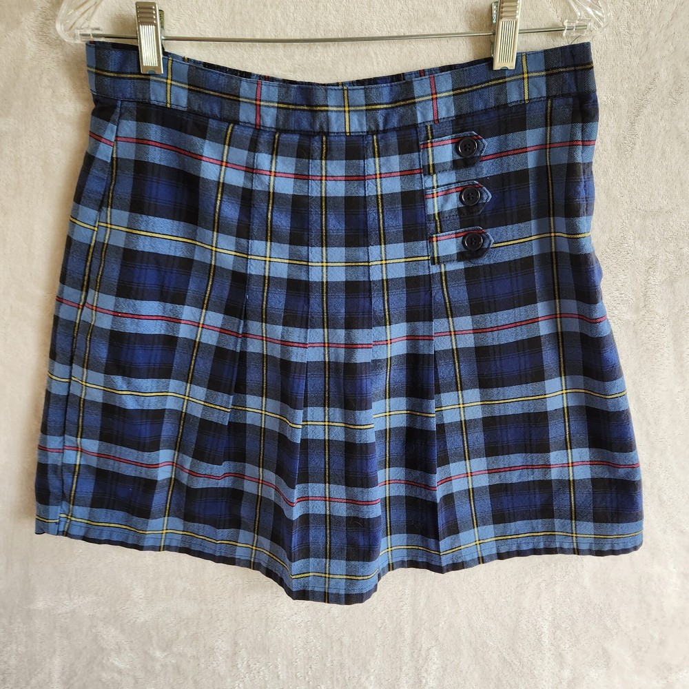 French Toast Girls School Uniform Navy Blue Plaid Pleated Skirt Skort 14 1/2