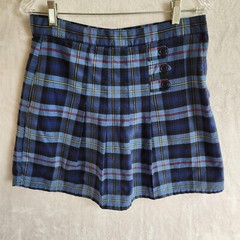 French Toast Girls Uniform Navy Blue Plaid Pleated Skirt Skort 14 1/2 Plus W32