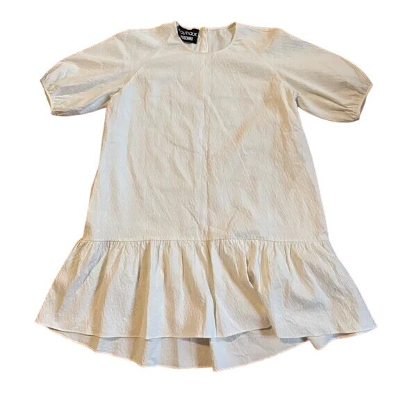 Moschino Boutique White Ruffled Hem Shirt Short Sleeve Dress Preppy Designer