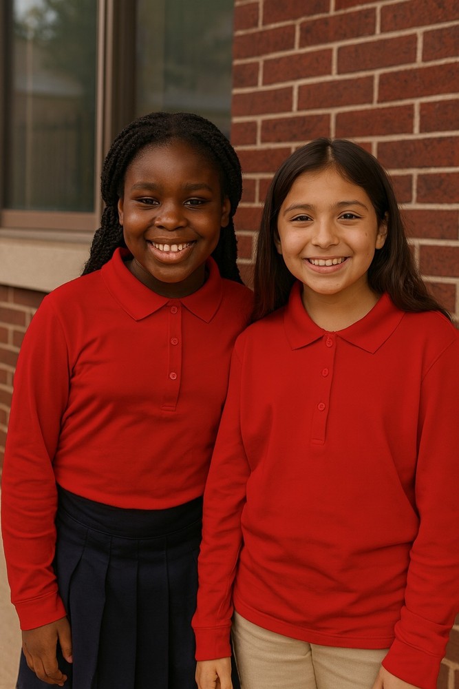 NWT French Toast Girls Red Long Sleeve Polo Shirt Size L 10/12 School Uniform