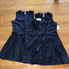 2 Navy Blue Sleeveless Over Cover All Izod Pleated Jumper Girls Sz 16 NWT School