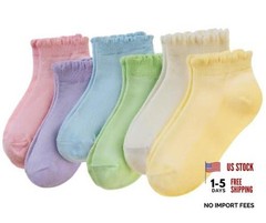Girls Ruffle Socks White School 6-8 Years Purple/Beige/Blue/Pink/Green/Yellow