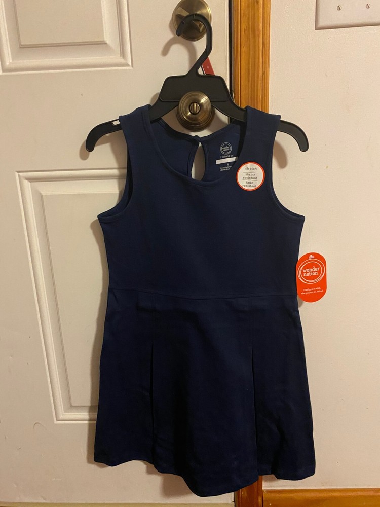 NEW GIRLS SIZE 8 WONDER NATION SCHOOL UNIFORM STRETCH PLEATED KNIT JUMPER DRESS