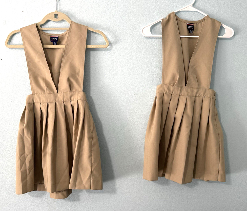French Toast School 2 Uniform Girls Tan V-neck Pleated Jumper Size 8