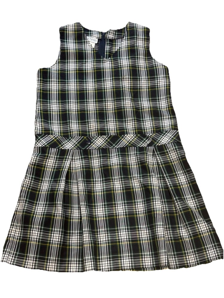 Dennis School Uniform Girls Size 16 green Blue yellow plaid jumper dress 011130