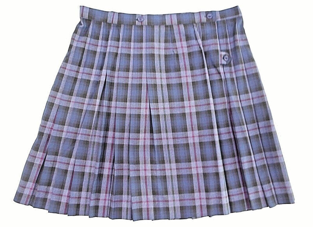 Girls R/K Blue Plaid Wrap-Around Kilt Uniform Skirt plus Sizes 16 1/2- 26 1/2