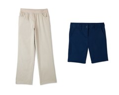 Wonder Nation Girls Khaki Uniform Pull On Pants Blue Zip Shorts 14 NEW LOT of 2