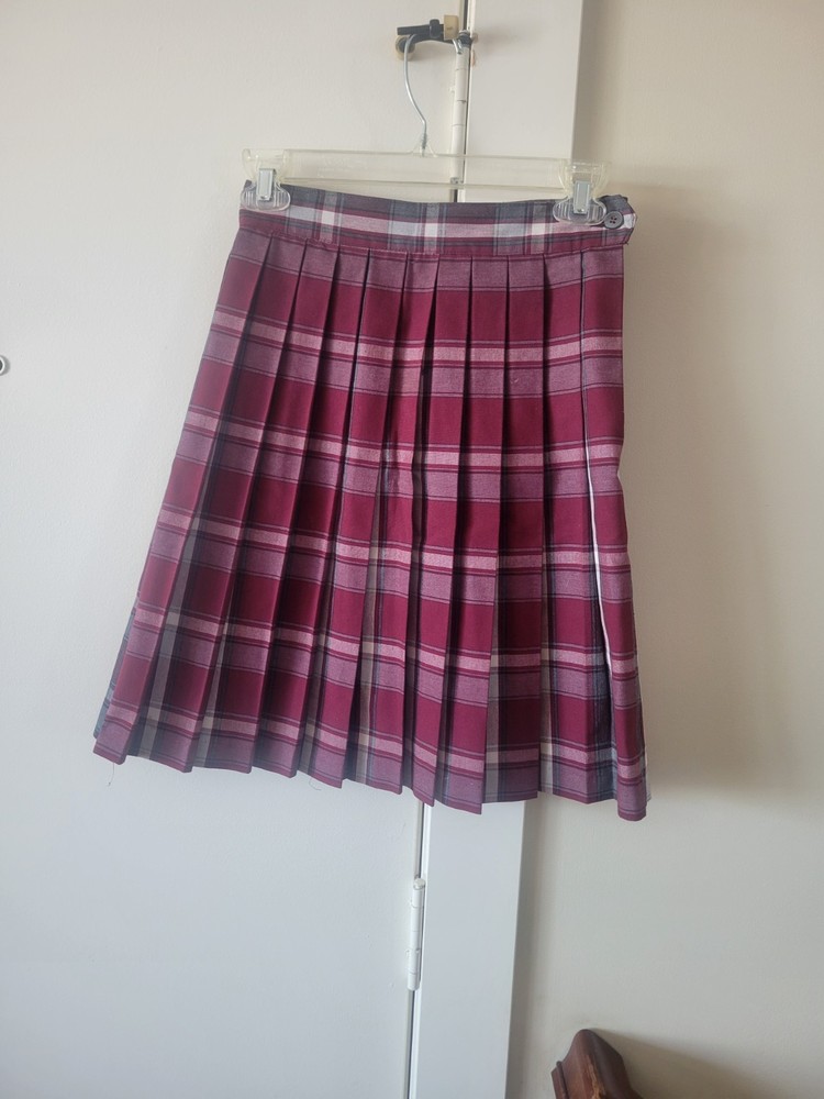 School Uniform SKIRT Pleated Burgundy/gray/white WAIST 24 inches, 20in length