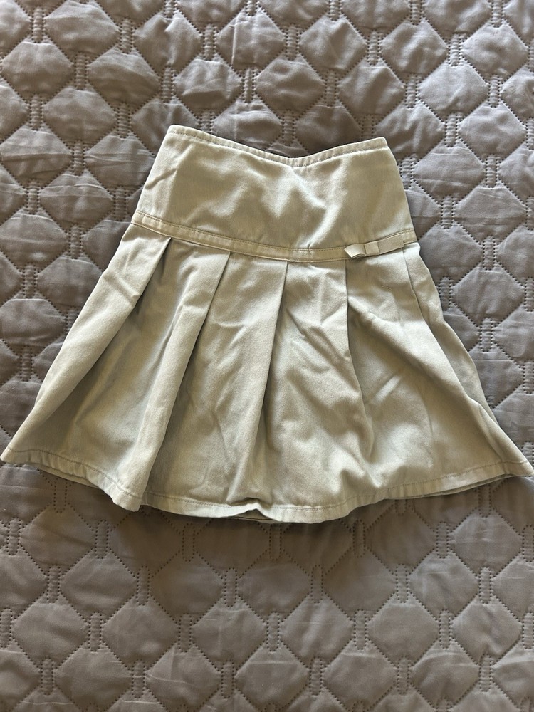French Toast Girls Beige Pleated Uniform Skirt Size 8 Cotton/Poly Twill Button